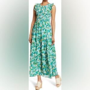 MELLODAY Floral Ruffle Dress - Blue and Green